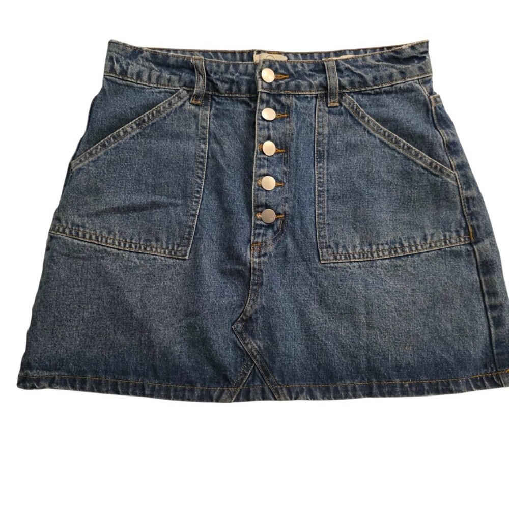 91 Cotton On A-Line Mini Denim Skirt Bitton Fly Blue Pockets Cotton Womens Sz 8